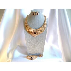 Purple gold 4 pc necklace set, MOB prom party formal evening drag queen necklace